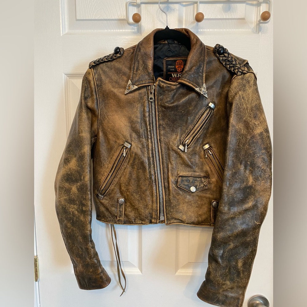 Vintage Chevignon Brown Genuine Leather Distressed Indie Biker Jacket Women  S